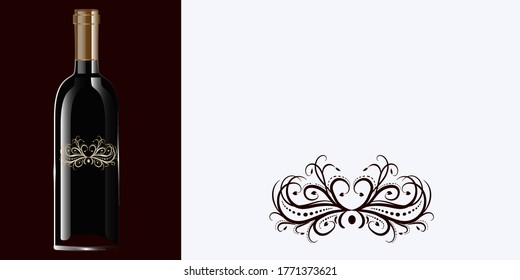 Bottle with vintage decor - vector. Holidays. Gift idea. Banner