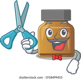 Bottle vitamin b cartoon character design as talented barber