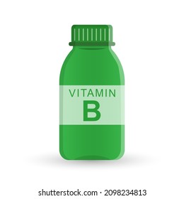 bottle of vitamin B. Medicine. medical preparations. Flat style