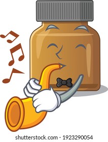 Bottle vitamin b musician of cartoon design playing a trumpet