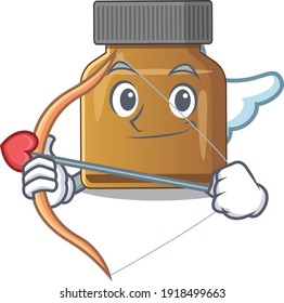 Bottle vitamin b in sweet romantic cupid cartoon drawing with arrow