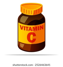Bottle of vitamin C supplement vector isolated illustration