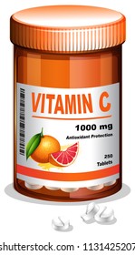 A bottle of vitamin C tablets illustration