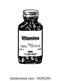 Bottle Of Vitamins - Retro Clip Art