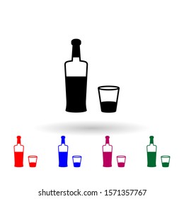 A bottle of vodka with a glass multi color icon. Simple glyph, flat vector of russia icons for ui and ux, website or mobile application