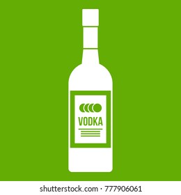 Bottle of vodka icon white isolated on green background. Vector illustration
