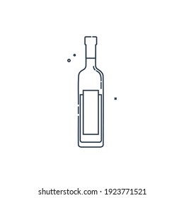 Pintura de la línea de vodka en botella de estilo plano. Ilustración alcohólica de restaurante para el diseño de celebración. Elemento de contorno de diseño. Icono de esquema de bebida. Aislado sobre fondo blanco en estilo gráfico. Vector.
