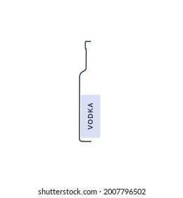 Bottle vodka in linear style on white background. Black thin outline in the form of a contour shadow and red fill. Modern flat style graphic design. Logo element illustration. Circuit drink symbol.
