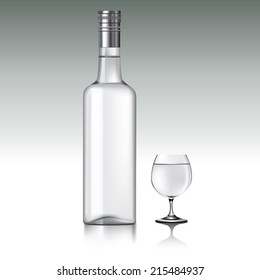 Bottle of vodka and shot glass. Vector illustration