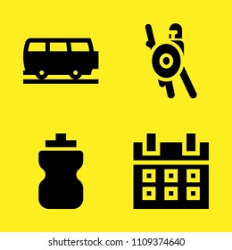 bottle, warrior, van and calendar vector icon set. Sample icons set for web and graphic design