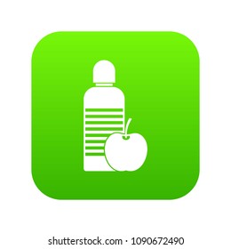 Bottle of water and apple icon digital green for any design isolated on white vector illustration
