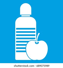 Bottle of water and apple icon white isolated on blue background vector illustration