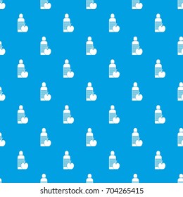 Bottle of water and apple pattern repeat seamless in blue color for any design. Vector geometric illustration