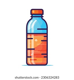 A bottle of water with a blue liquid inside.white background. isolated, icon, logo for bottle . flat style bottle. 