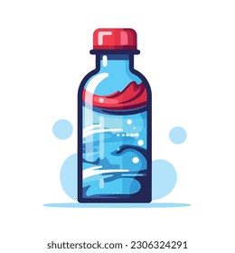 A bottle of water with a blue liquid inside.white background. isolated, icon, logo for bottle . flat style bottle. 