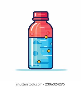 A bottle of water with a blue liquid inside.white background. isolated, icon, logo for bottle . flat style bottle. 