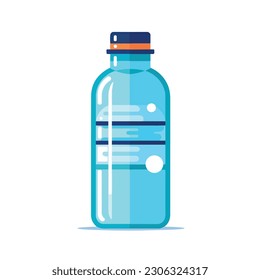 A bottle of water with a blue liquid inside.white background. isolated, icon, logo for bottle . flat style bottle. 