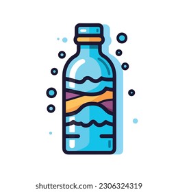 A bottle of water with a blue liquid inside.white background. isolated, icon, logo for bottle . flat style bottle. 