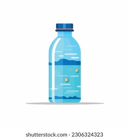 A bottle of water with a blue liquid inside.white background. isolated, icon, logo for bottle . flat style bottle. 