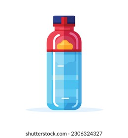 A bottle of water with a blue liquid inside.white background. isolated, icon, logo for bottle . flat style bottle. 