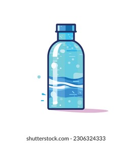 A bottle of water with a blue liquid inside.white background. isolated, icon, logo for bottle . flat style bottle. 