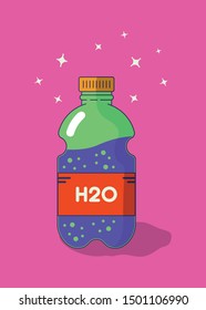 Bottle of water. Bright modern vector illustration on a pink background.