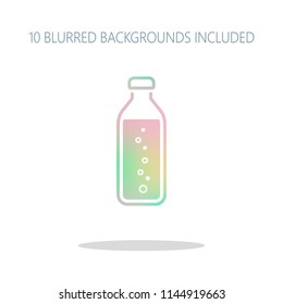 bottle of water with bubbles, simple icon. Colorful logo concept with simple shadow on white. 10 different blurred backgrounds included