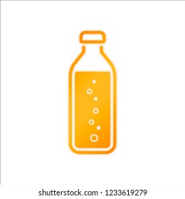 bottle of water with bubbles, simple icon. Orange sign with low light on white background