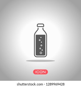 bottle of water with bubbles, simple icon. Icon under spotlight. Gray background