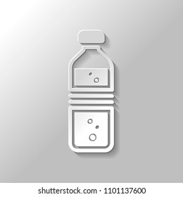 bottle of water with bubbles. simple single icon. Paper style with shadow on gray background