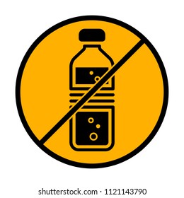 bottle of water with bubbles. simple single icon. not allowed, black object in warning sign with orange background color