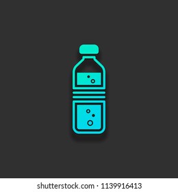 bottle of water with bubbles. simple single icon. Colorful logo concept with soft shadow on dark background. Icon color of azure ocean