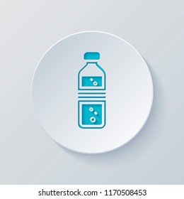 bottle of water with bubbles. simple single icon. Cut circle with gray and blue layers. Paper style