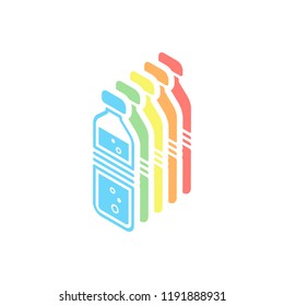 bottle of water with bubbles. simple single icon. Stack of colorful isometric icons on white background