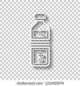 bottle of water with bubbles. simple single icon. White outline sign with shadow on transparent background