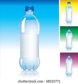 A bottle of water with different colored backgrounds.