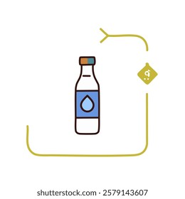 Bottle with water and dollar sign. Vector illustration in linear style