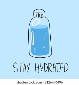 Bottle of water. Drink more. Stay hydrated. Vector illustration colorful print 