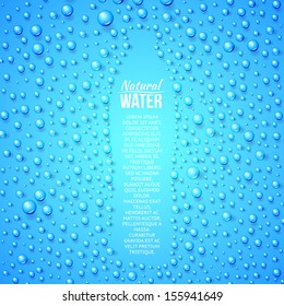 Bottle of water and water drops. Vector illustration.