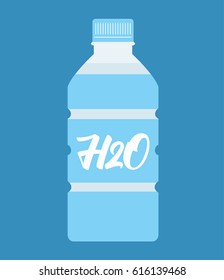 Bottle of water flat design. Vector illustration. Blue colors. H2O.