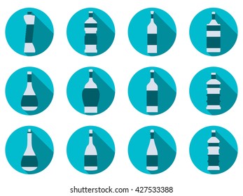 Bottle of water. Flat icon with Long Shadow. Isolated on white. Vector illustration.