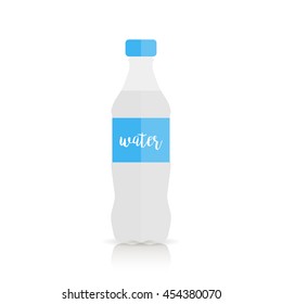 Bottle of water in flat style isolated on white background with shadow