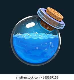 Bottle of water. Game icon of magic elixir. Interface for rpg or match3 game. Water or mana. Big variant. Vector illustration