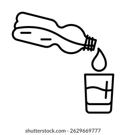 Bottle with water glass icon. Aqua or liquid thin line illustration.