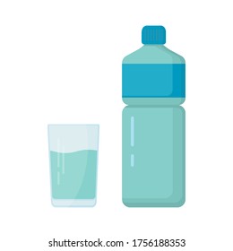 Bottle of water with glass isolated on white background vector flat design