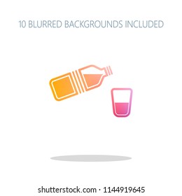 bottle of water and glass. simple single icon. Colorful logo concept with simple shadow on white. 10 different blurred backgrounds included