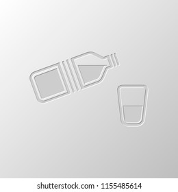 bottle of water and glass. simple single icon. Paper design. Cutted symbol. Pitted style