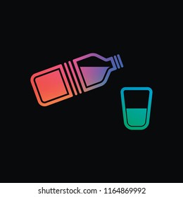 bottle of water and glass. simple single icon. Rainbow color and dark background