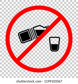 bottle of water and glass. simple single icon. Not allowed, black object in red warning sign with transparent background