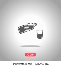bottle of water and glass. simple single icon. Icon under spotlight. Gray background
